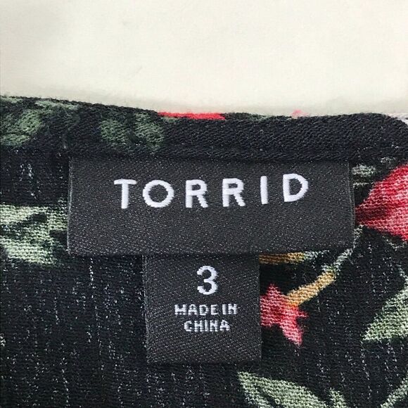 Torrid Babydoll Gauze Keyhole Front Tunic Top Women's Plus 3/3X Black Floral - Picture 10 of 13